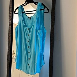Torrid Blue Button Up Ruffle Tank